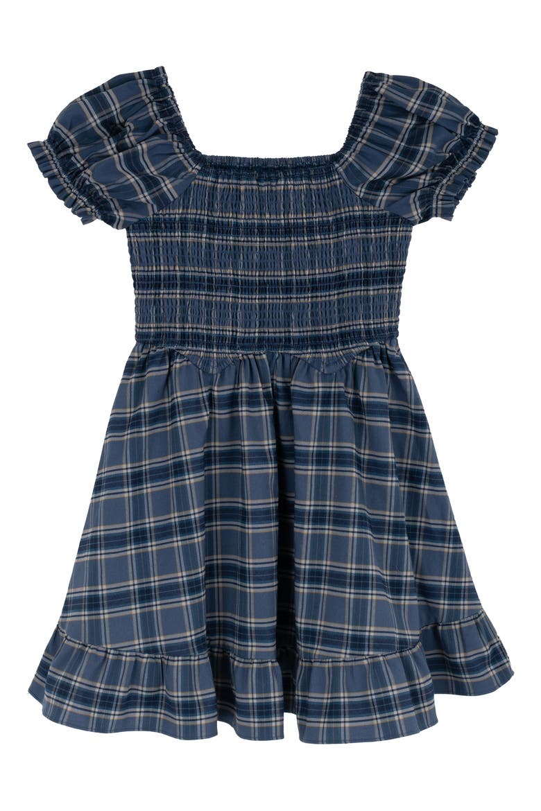 Kids' Plaid Smocked Dress & Necklace Set, Alternate, color, BLUE