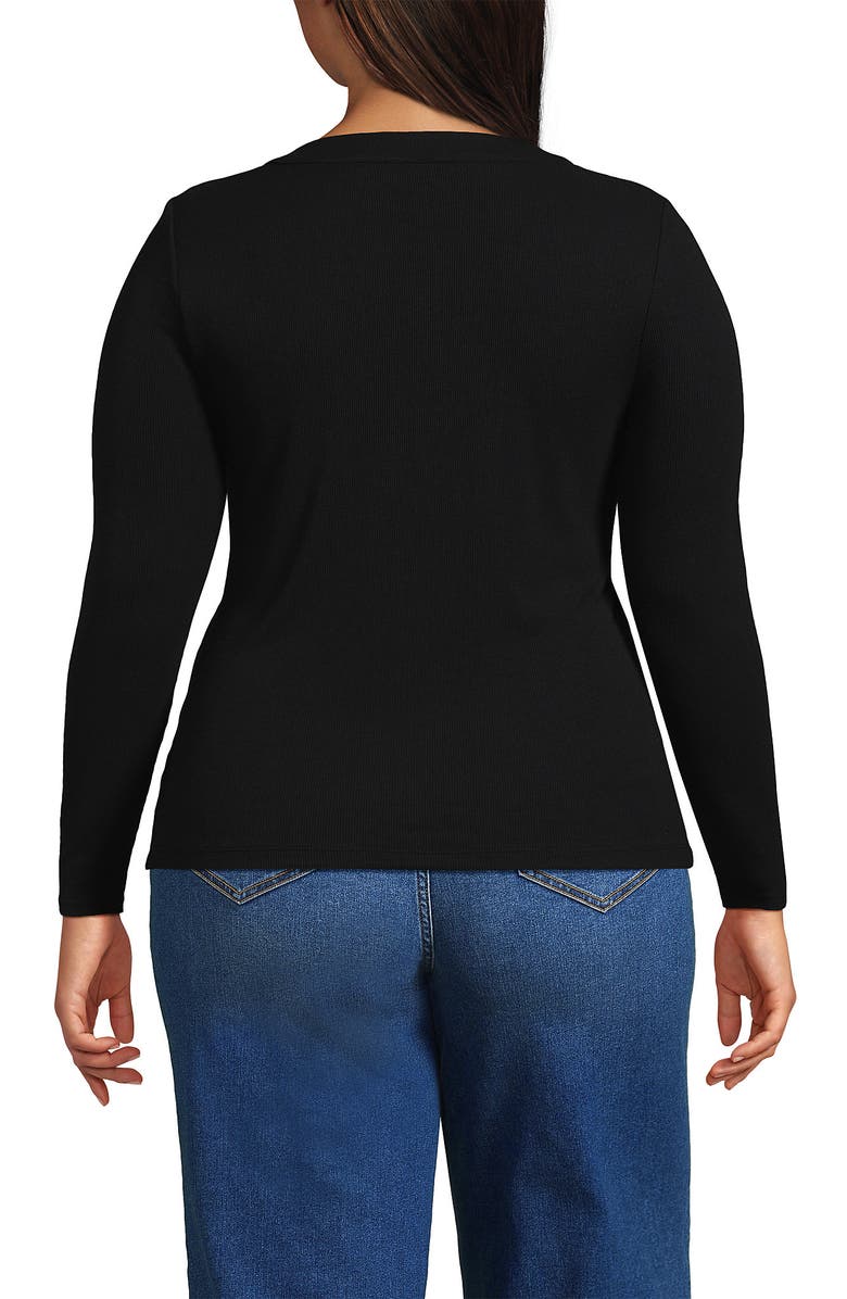 Lands' End Drapey Rib Skimming Long Sleeve Henley, Alternate, color, Black