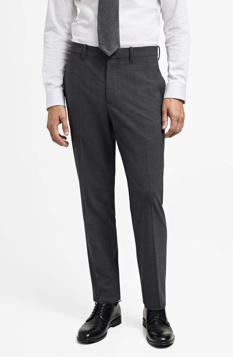 MANGO Prince of Wales Check Super Slim Fit Stretch Pants, Main, color, Medium Heather Grey