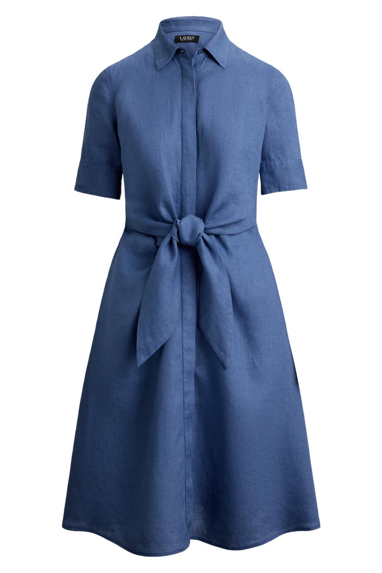 Tie Waist Linen Shirtdress, Alternate, color, CARSON BLUE