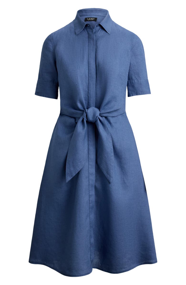 Lauren Ralph Lauren Tie Waist Linen Shirtdress, Alternate, color, Carson Blue