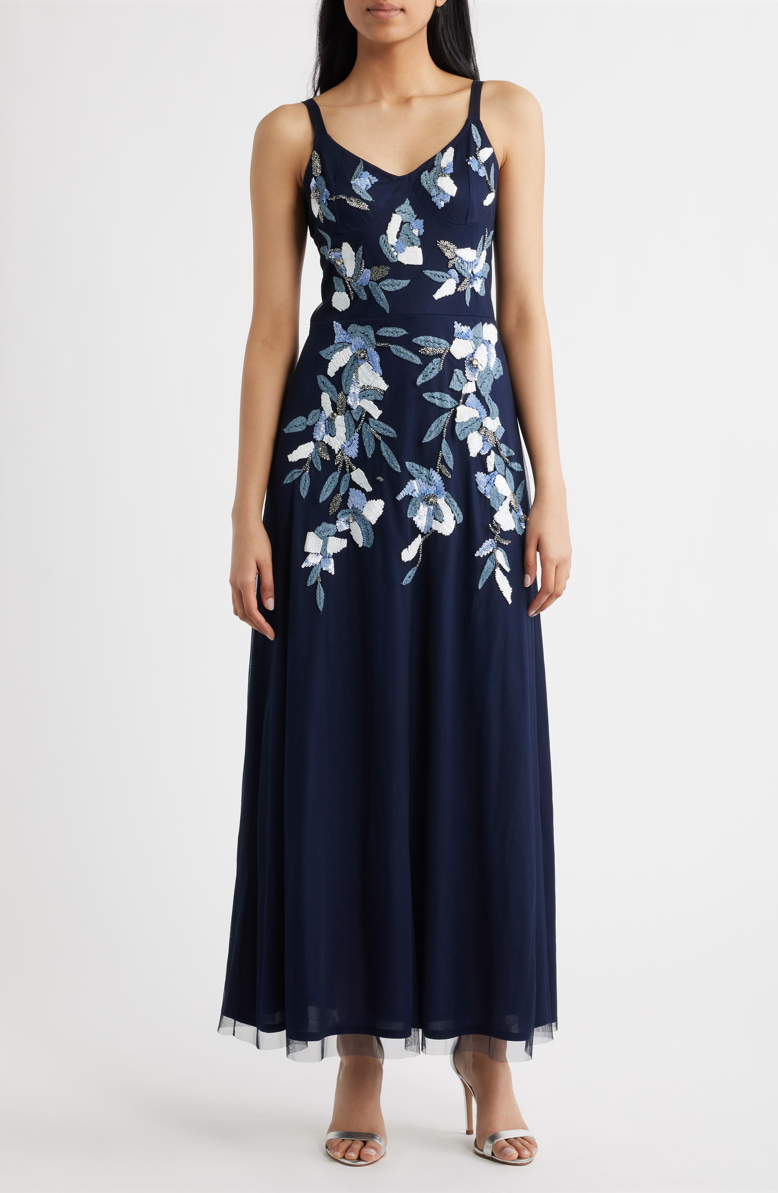 Embroidered Beaded Sequin Sleeveless Gown