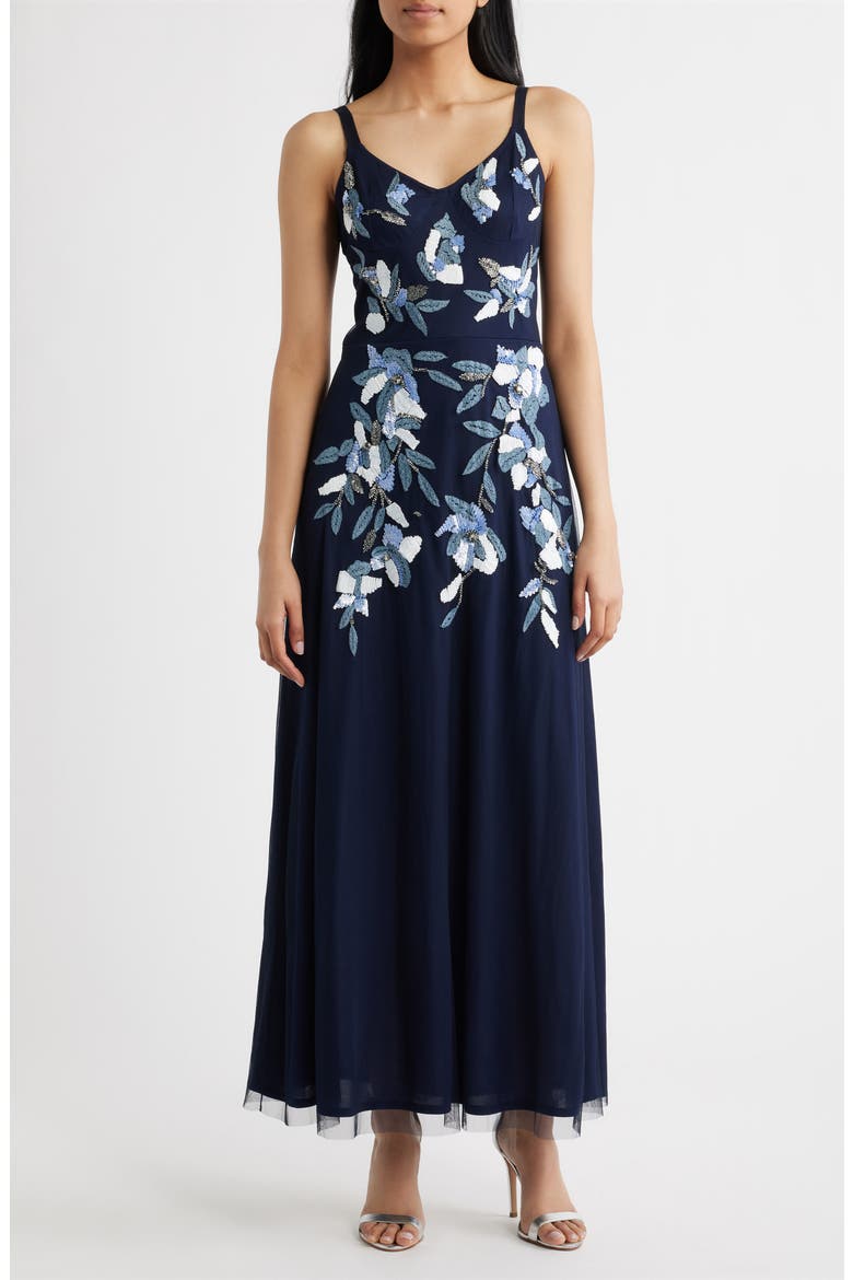 Embroidered Beaded Sequin Sleeveless Gown, Main, color, NAVY