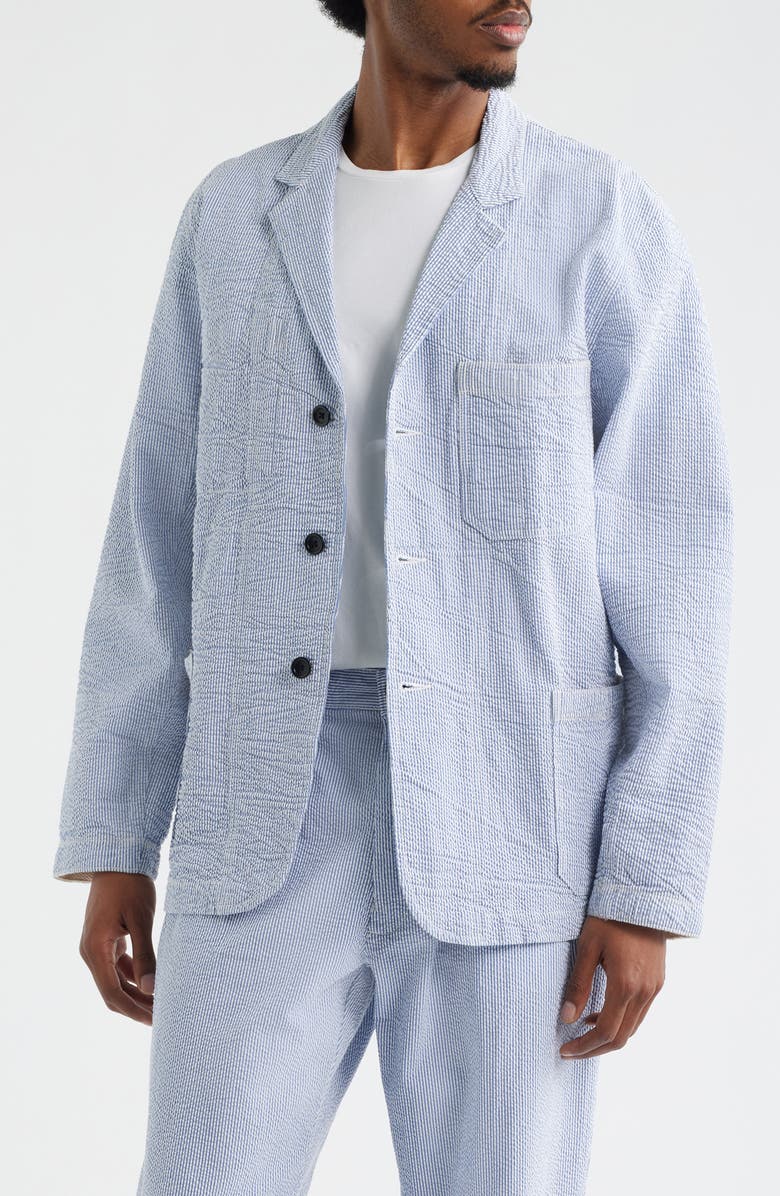 Service Works Organic Cotton Seersucker Server Suit Jacket, Main, color, Navy Stripe