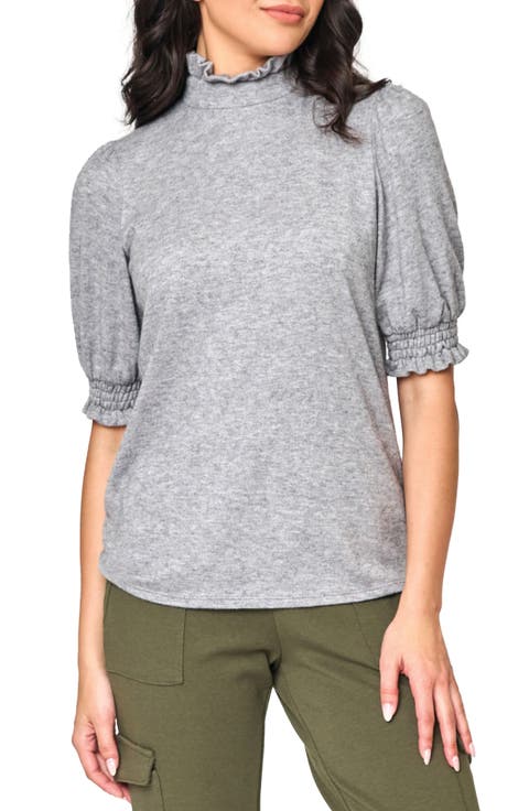 Ruffle Mock Neck Puff Sleeve Sweater