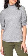 GIBSONLOOK Ruffle Mock Neck Puff Sleeve Sweater