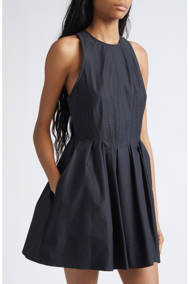 Ara Pleated Cotton Poplin Minidress, Alternate, color, BLACK