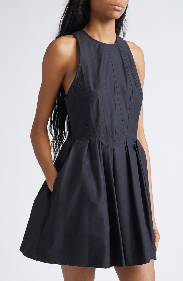 SPORTMAX Ara Pleated Cotton Poplin Minidress, Alternate, color, Black