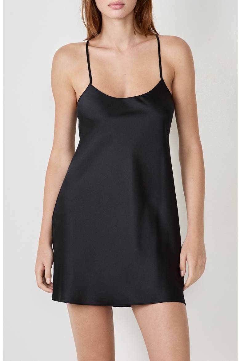 Attitude Nuisette Satin Chemise, Main, color, BLACK