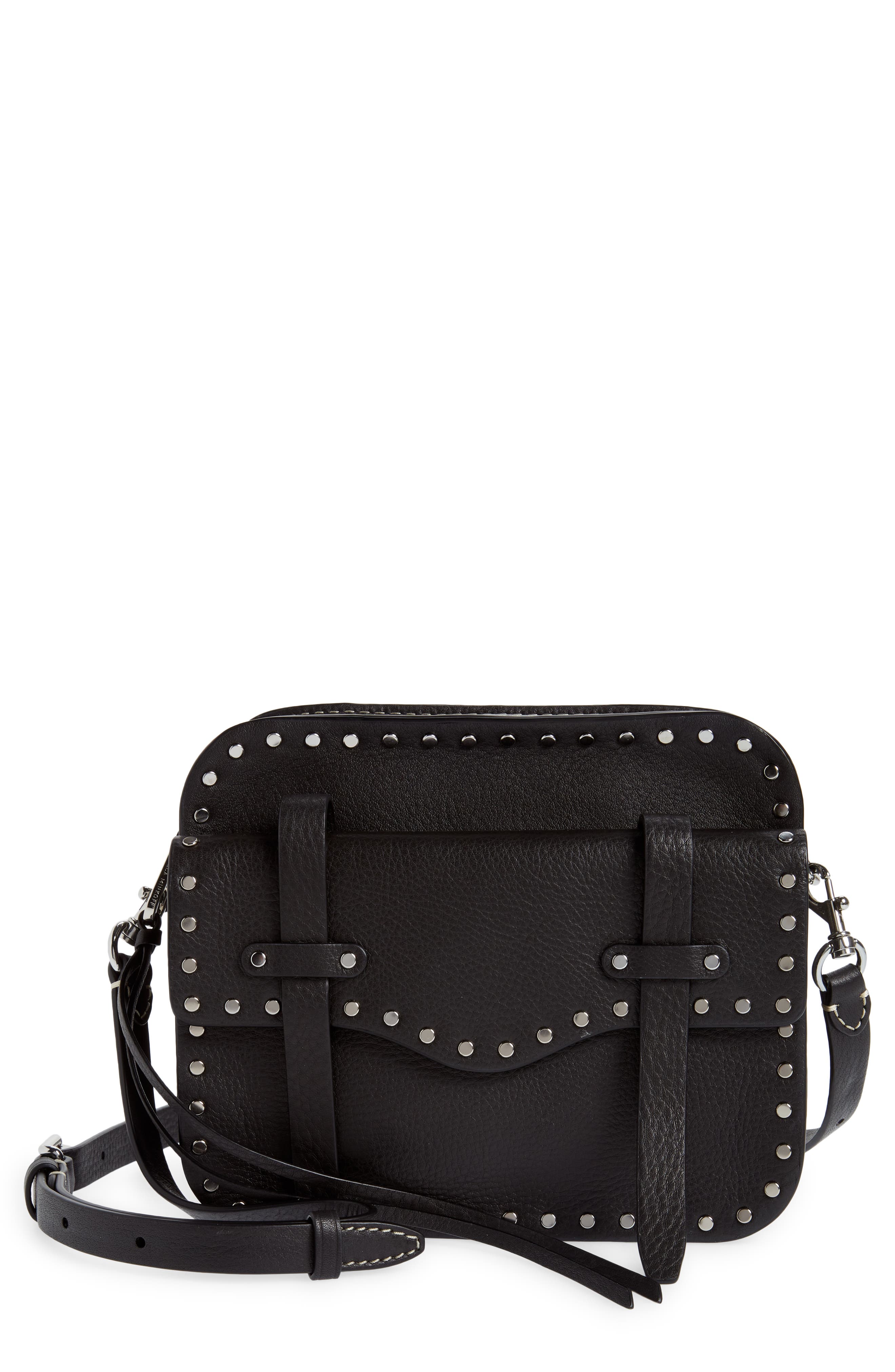 Nanine Leather Crossbody Bag, Main, color, BLACK