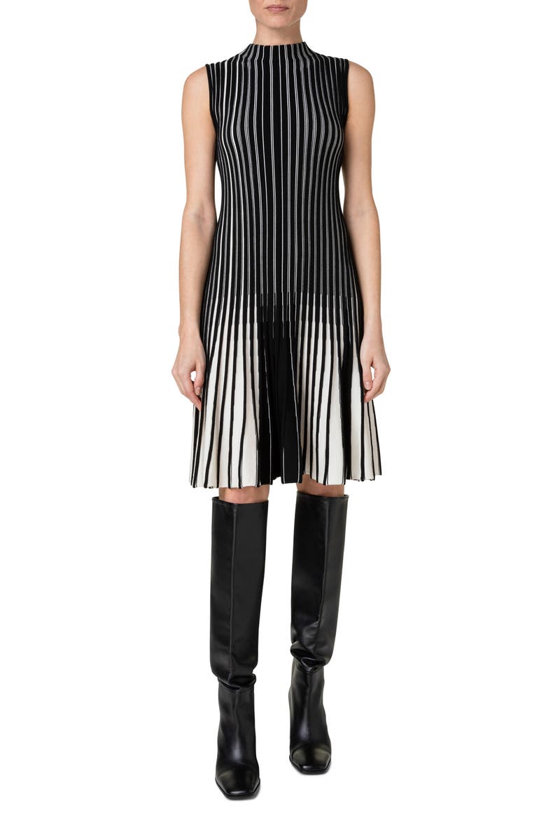 Stripe Rib Virgin Wool Sweater Dress, Main, color, BLACK-CREAM