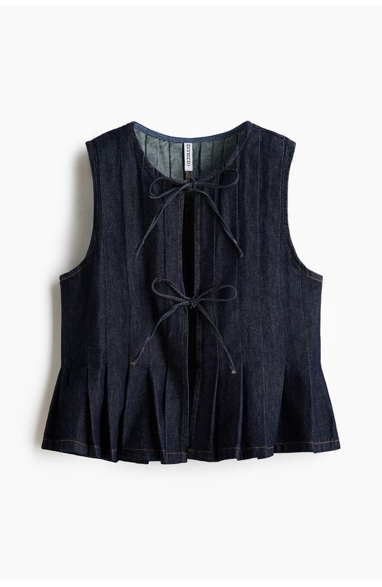 H&M Tie-detail Denim Waistcoat, Alternate, color, Dark Denim Blue
