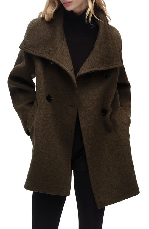 Shop Mango Double Breasted Coat In Khaki Green