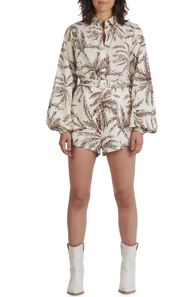 Charlie Holiday Lola Long Sleeve Linen & Cotton Romper, Main, color,