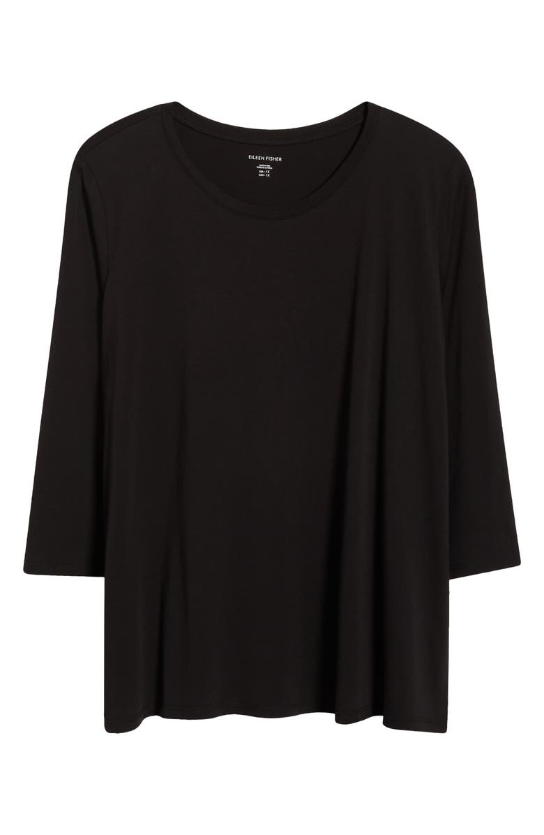 Eileen Fisher Easy Three-Quarter Sleeve Organic Cotton Jersey Top, Alternate, color, Black