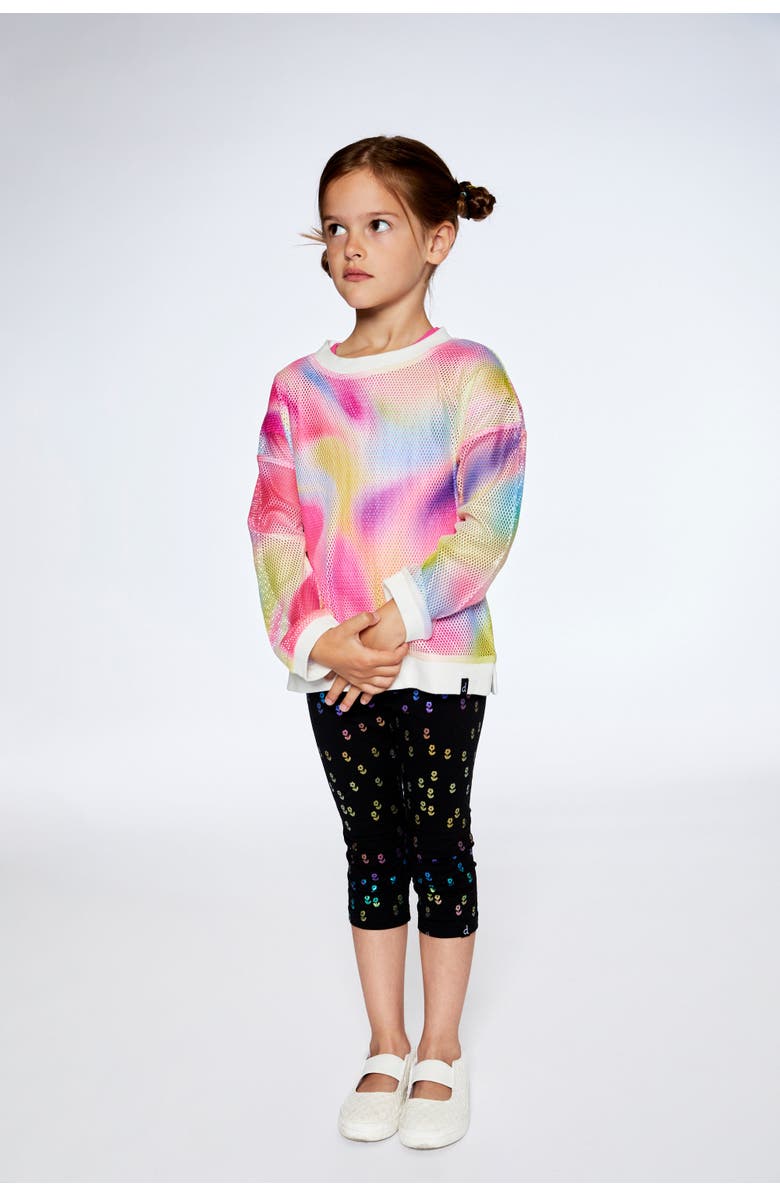 Deux par Deux Girl's Capri Legging Black With Colored Metallic Flower Print, Alternate, color,