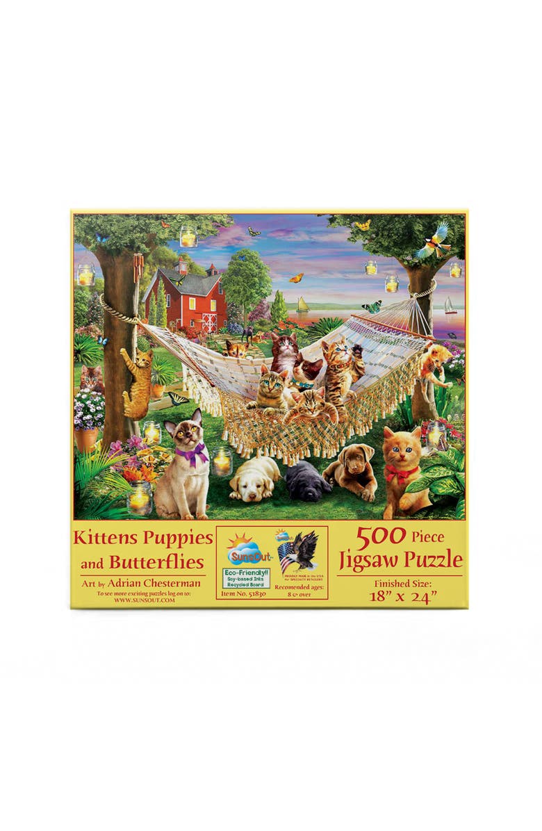 Sunsout Kittens Puppies and Butterflies 500 piece Jigsaw Puzzle for Adults, Alternate, color, Multicolor