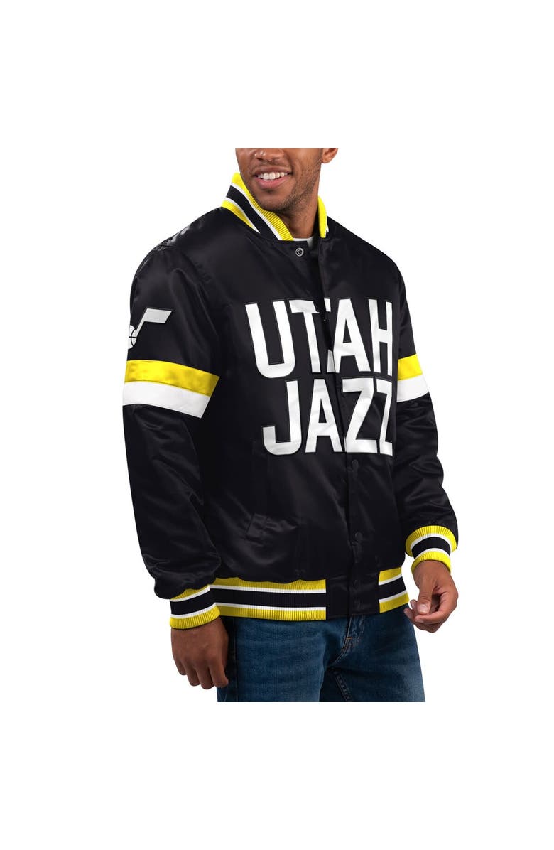 STARTER Men's Starter Black Utah Jazz Home Game Satin Full-Snap Varsity Jacket, Main, color, Black