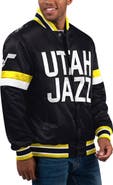 STARTER Men's Starter Black Utah Jazz Home Game Satin Full-Snap Varsity Jacket