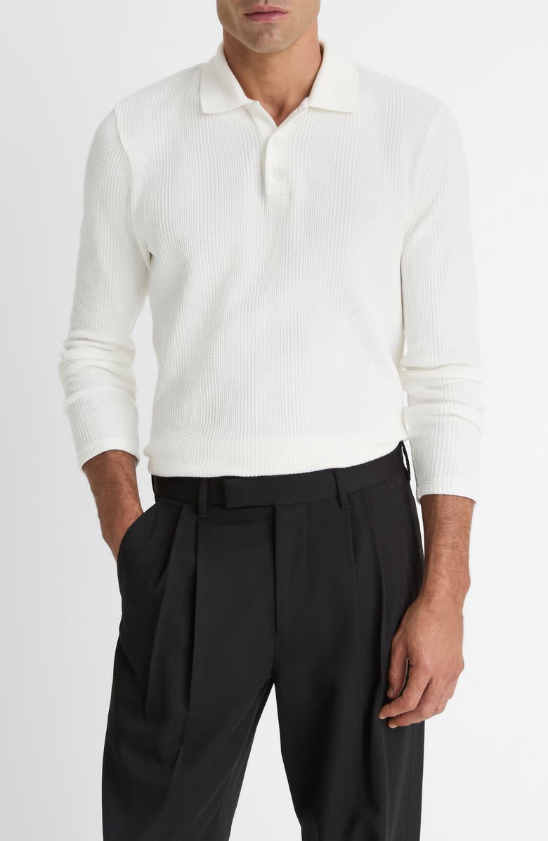 Vince Variegated Texture Long Sleeve Polo, Main, color, Off White