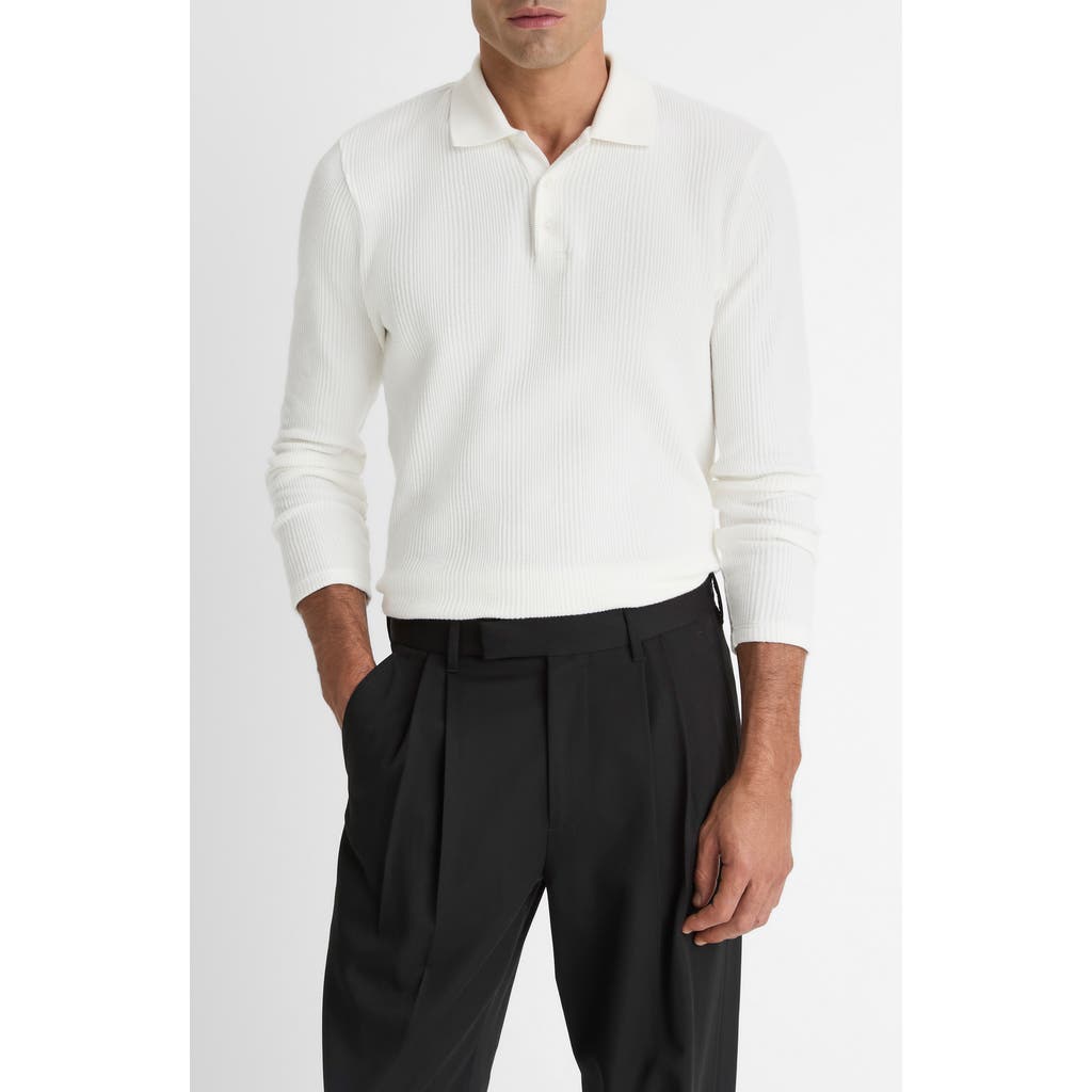 Vince Variegated Texture Long Sleeve Polo In Gold