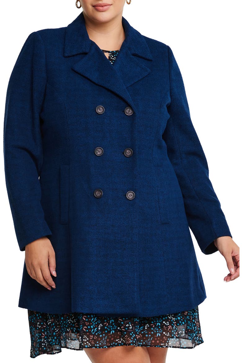 Homeland Herringbone Double Breasted Coat, Main, color, NAVY