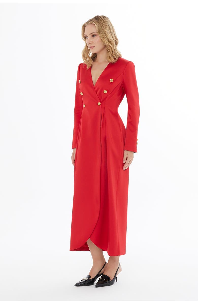 Gizia Button Detail Long Dress, Alternate, color, Red