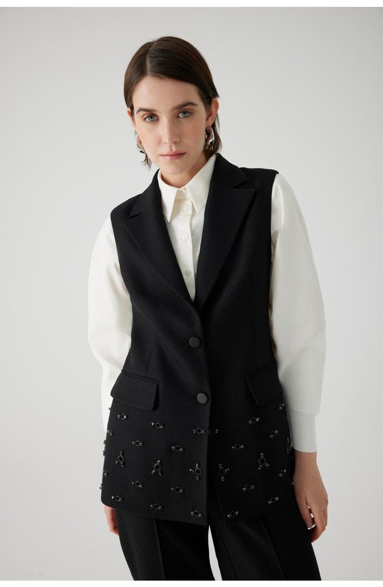 Exquise Aretha Embroidered Vest, Main, color, Black