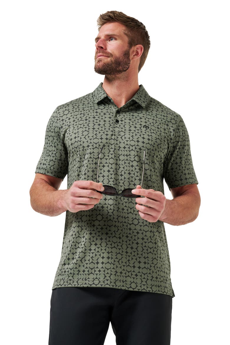 Featherweight Caves Patterned Polo, Alternate, color, DARK OLIVE
