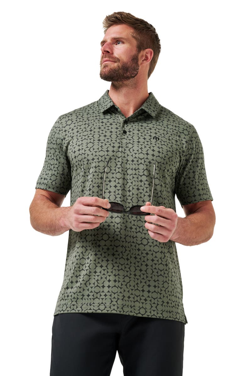 TravisMathew Featherweight Caves Patterned Polo, Alternate, color, Dark Olive