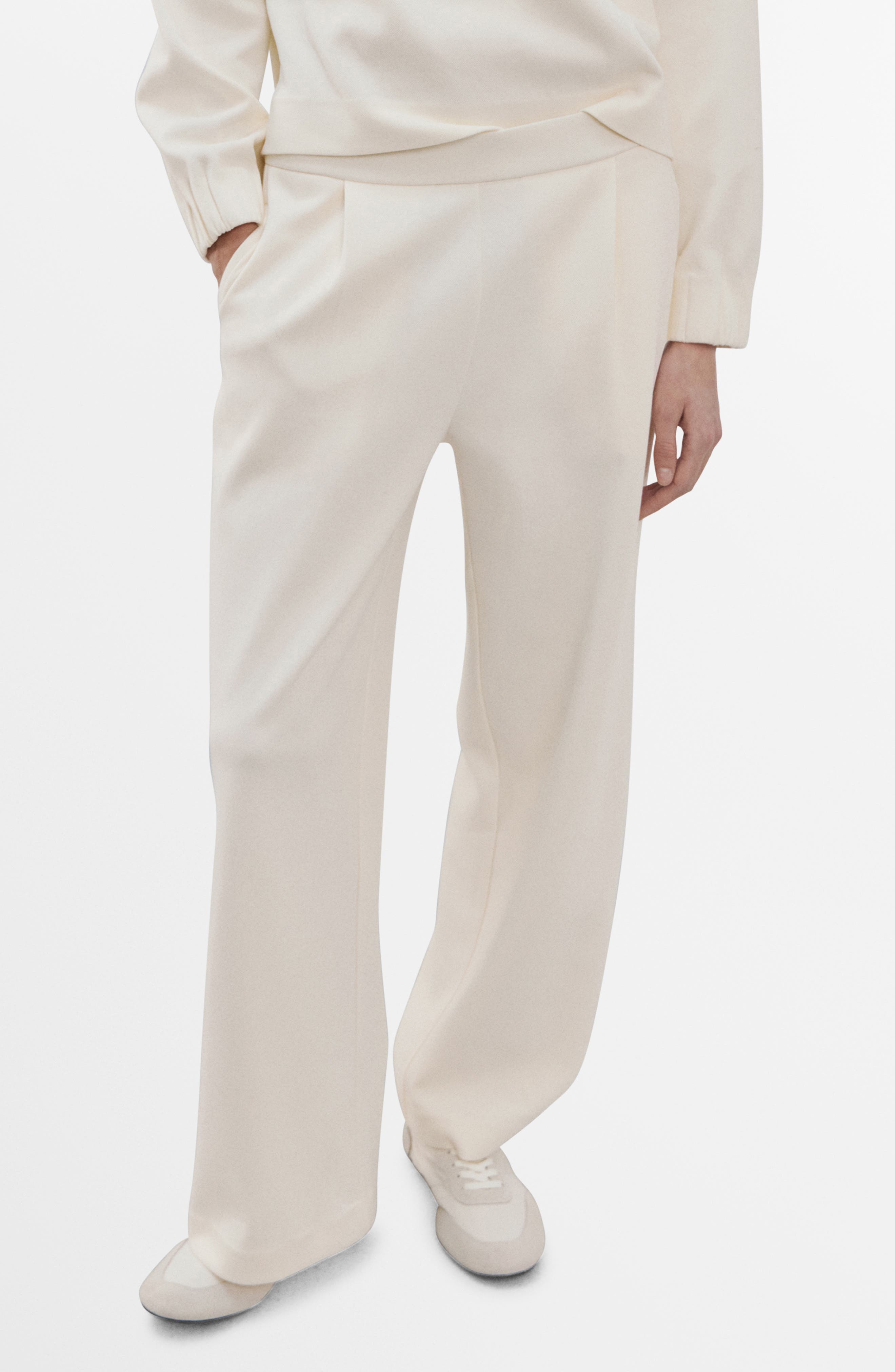 Pleated Straight Leg Cotton Blend Pants - image 3