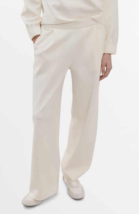 Pleated Straight Leg Cotton Blend Pants