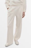 MANGO Pleated Straight Leg Cotton Blend Pants