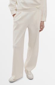 MANGO Pleated Straight Leg Cotton Blend Pants