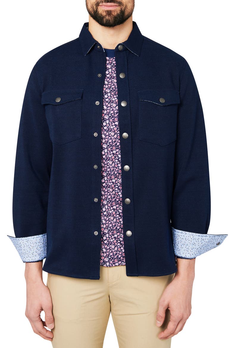 Solid Waffle Knit Shirt Jacket, Alternate, color, NAVY