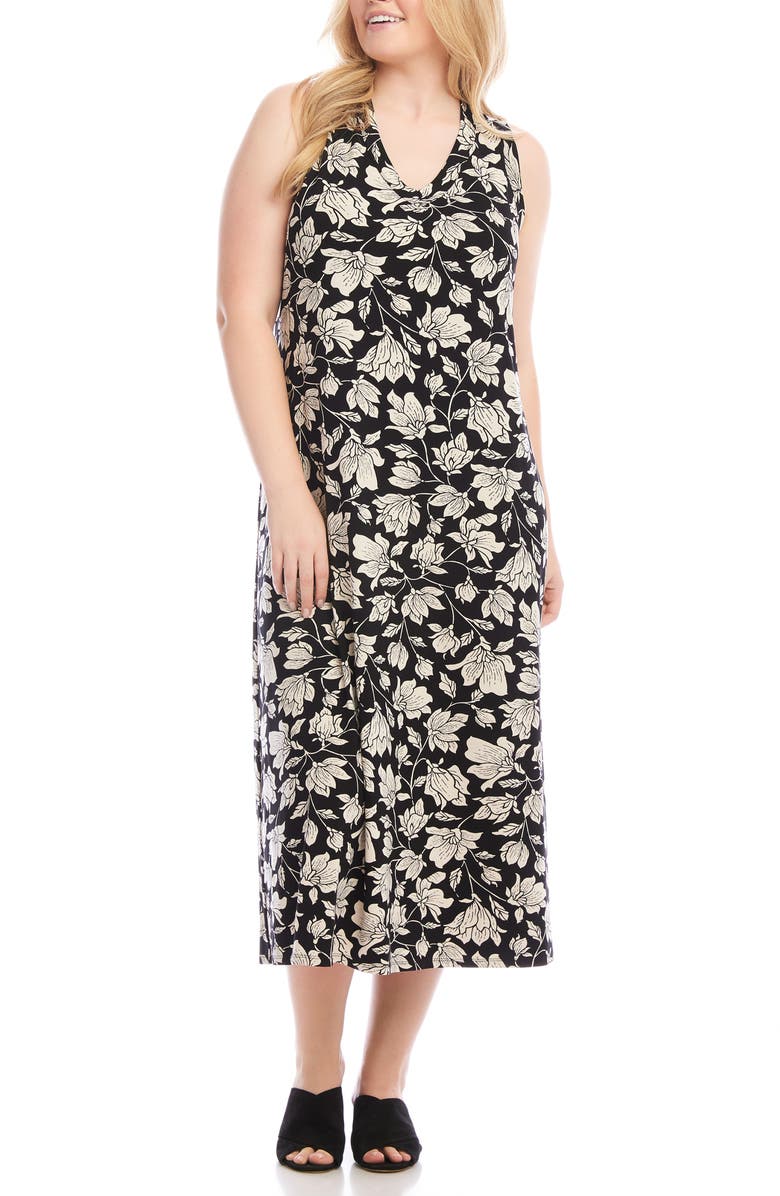 Karen Kane Floral Sleeveless Jersey Midi Dress, Main, color, Black