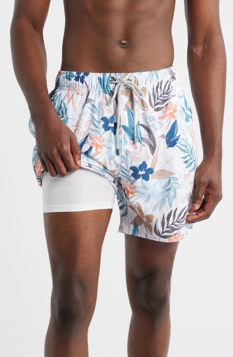 Vintage Summer Print Volley Swim Trunks, Alternate, color, White/ Tan