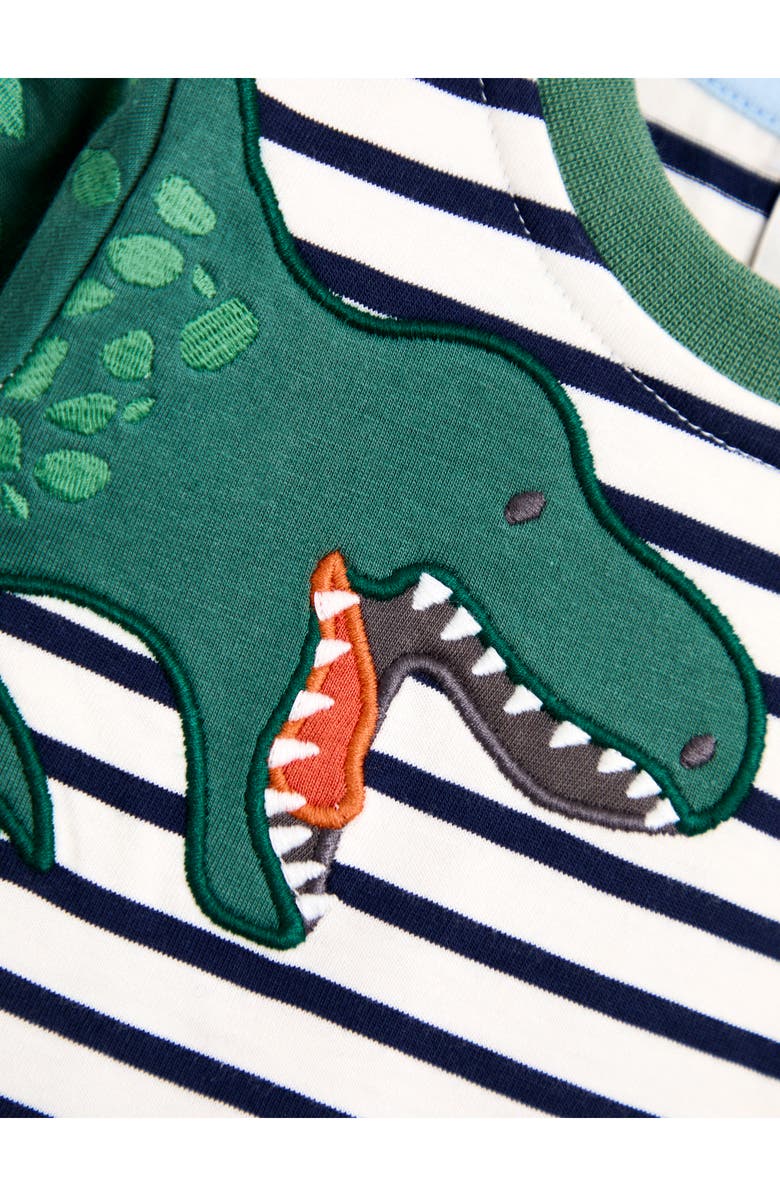JOJO MAMAN BEBE Kids' Stripe Appliqué Dinosaur Layered Look Long Sleeve Cotton T-Shirt, Alternate, color, Navy Ecru Stripe