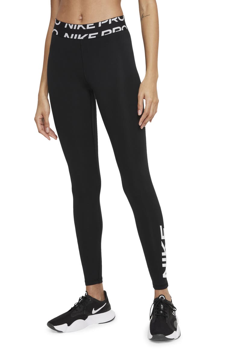Pro Dri-FIT Graphic Leggings, Main, color, BLACK/ WHITE