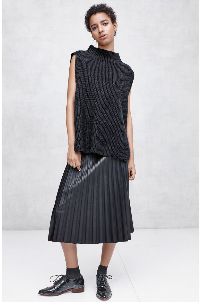 Faux Leather Pleat Skirt, Alternate, color, BLACK