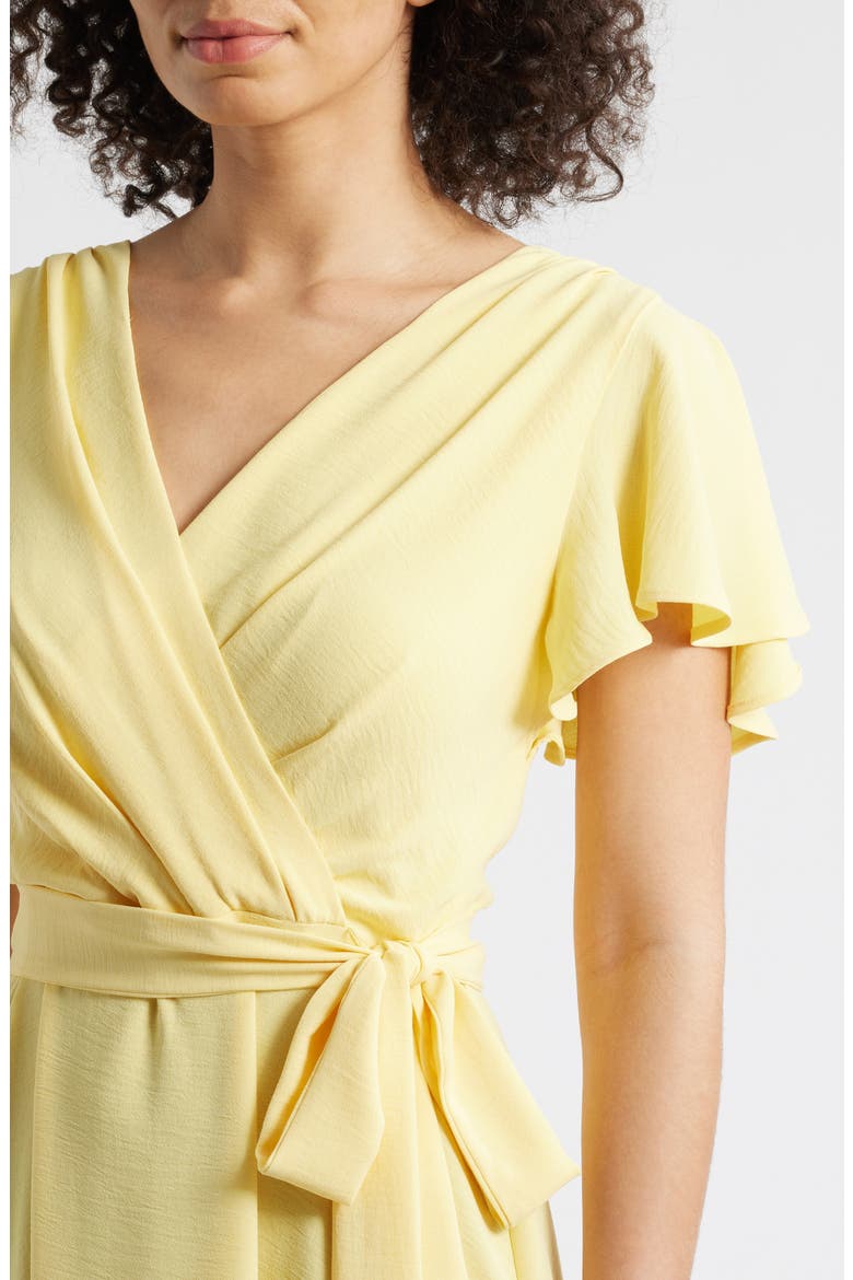Flutter Sleeve Tie Waist Crepe Midi Dress, Alternate, color, LEMON