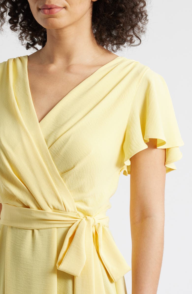 Connected Apparel Flutter Sleeve Tie Waist Crepe Midi Dress, Alternate, color,
