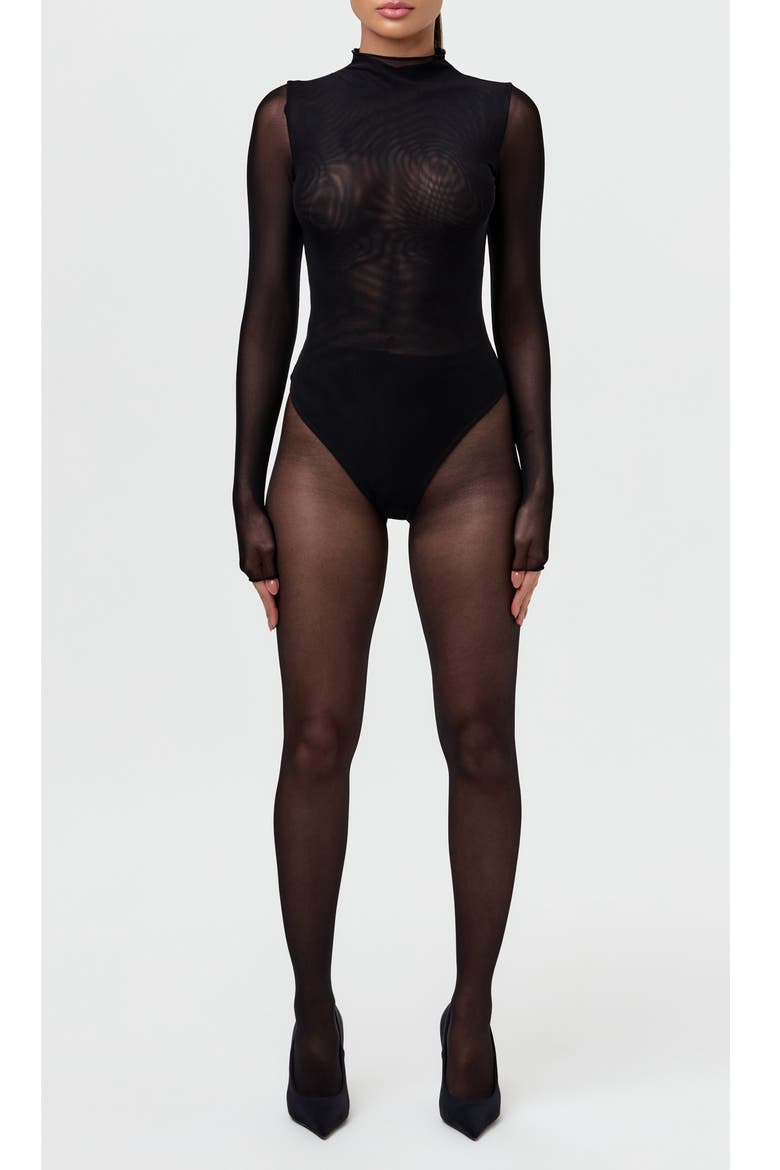 Sheer Stretch Mesh Bodysuit, Alternate, color, BLACK
