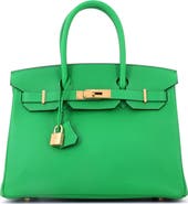 Pre-Owned Hermes Birkin Handbag Green Epsom with Gold Hardware 30