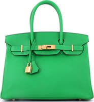 Pre-Owned Hermes Birkin Handbag Green Epsom with Gold Hardware 30