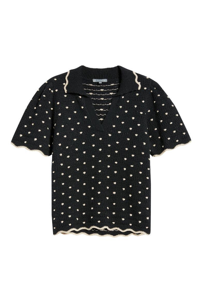 Dot Collar Sweater, Alternate, color, BLACK/ ECRU