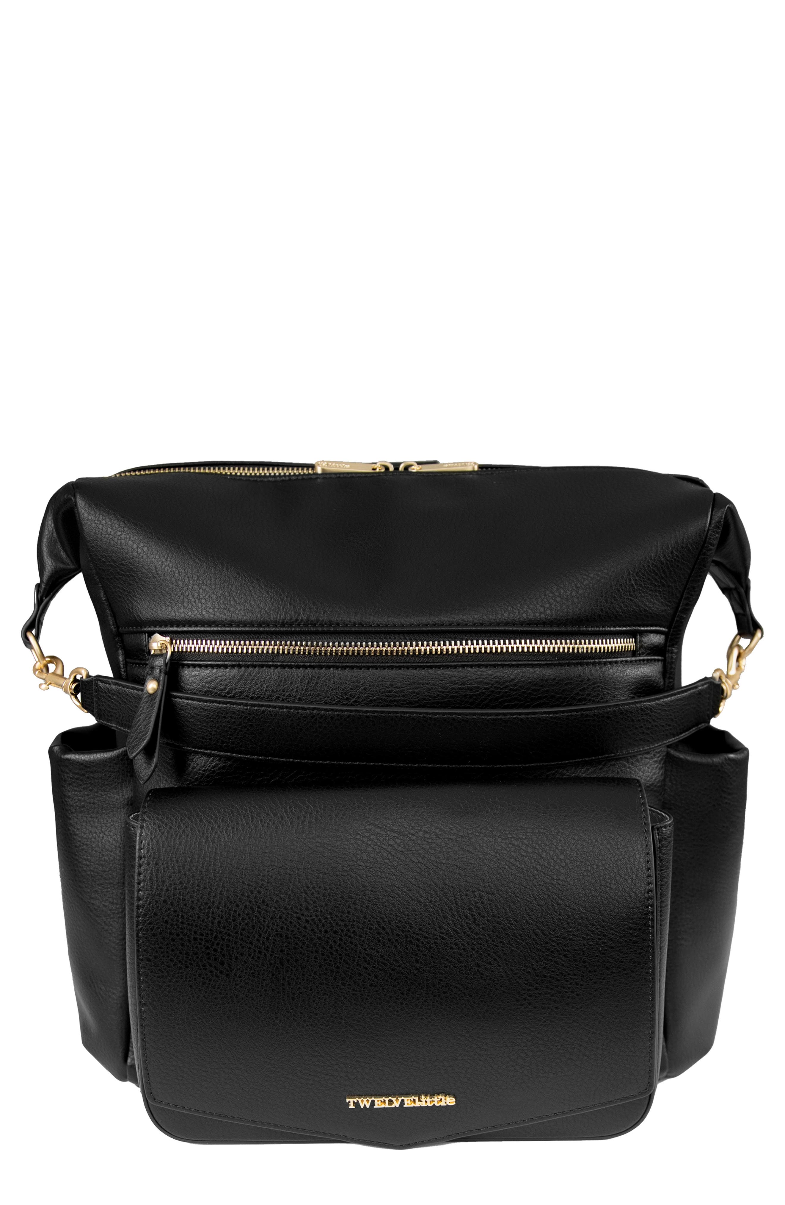 TWELVElittle Peekaboo Faux Leather Convertible Diaper Backpack, Main, color, Black