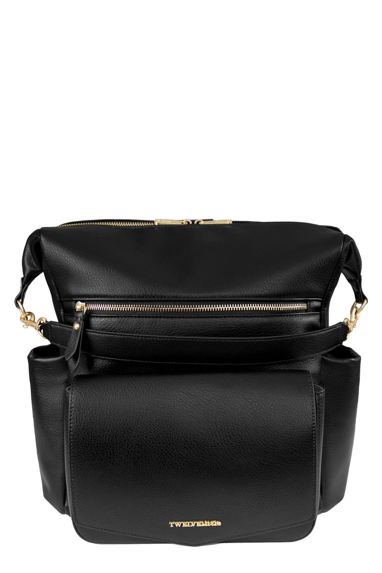 Peekaboo Faux Leather Convertible Diaper Backpack, Main, color, BLACK