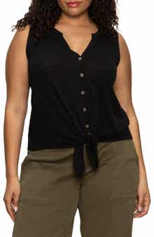 Sanctuary Tie Front Slub Jersey Button-Up Tank