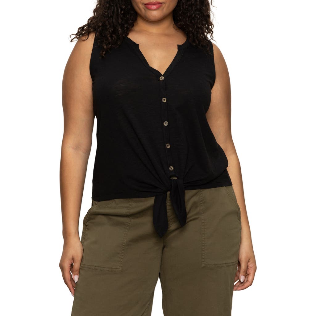 Sanctuary Tie Front Slub Jersey Button-up Tank